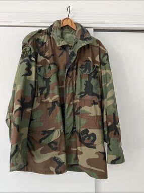 US Army Men's Cold Weather Field Coat  - Green/Brown Woodland - Large Long